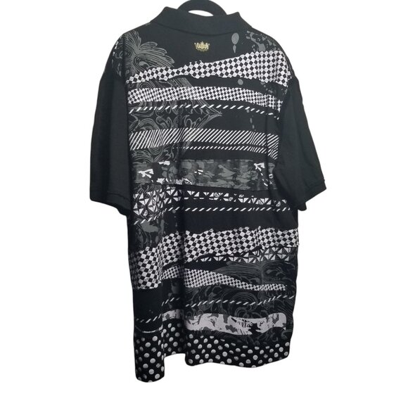 Akademiks Men's Black Graphic Goth Punk Streetwear Polo Shirt Sz XL - Picture 2 of 11
